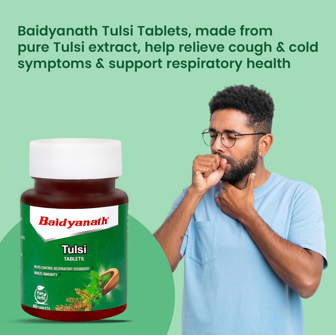 Baidyanath Tulsi Tablets - 60 tablets | Helps Boosts Immunity & Respiratory Wellness | Relieves Cough and Cold