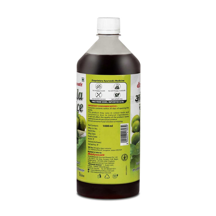 Backside of Baidyanath amla juice bottle