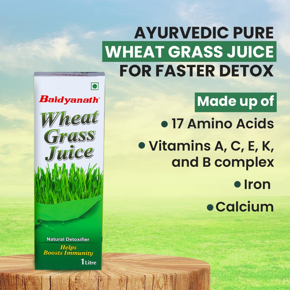 Baidyanath wheat grass juice 1 litre box, ayurvedic pure wheat grass juice for faster detox.