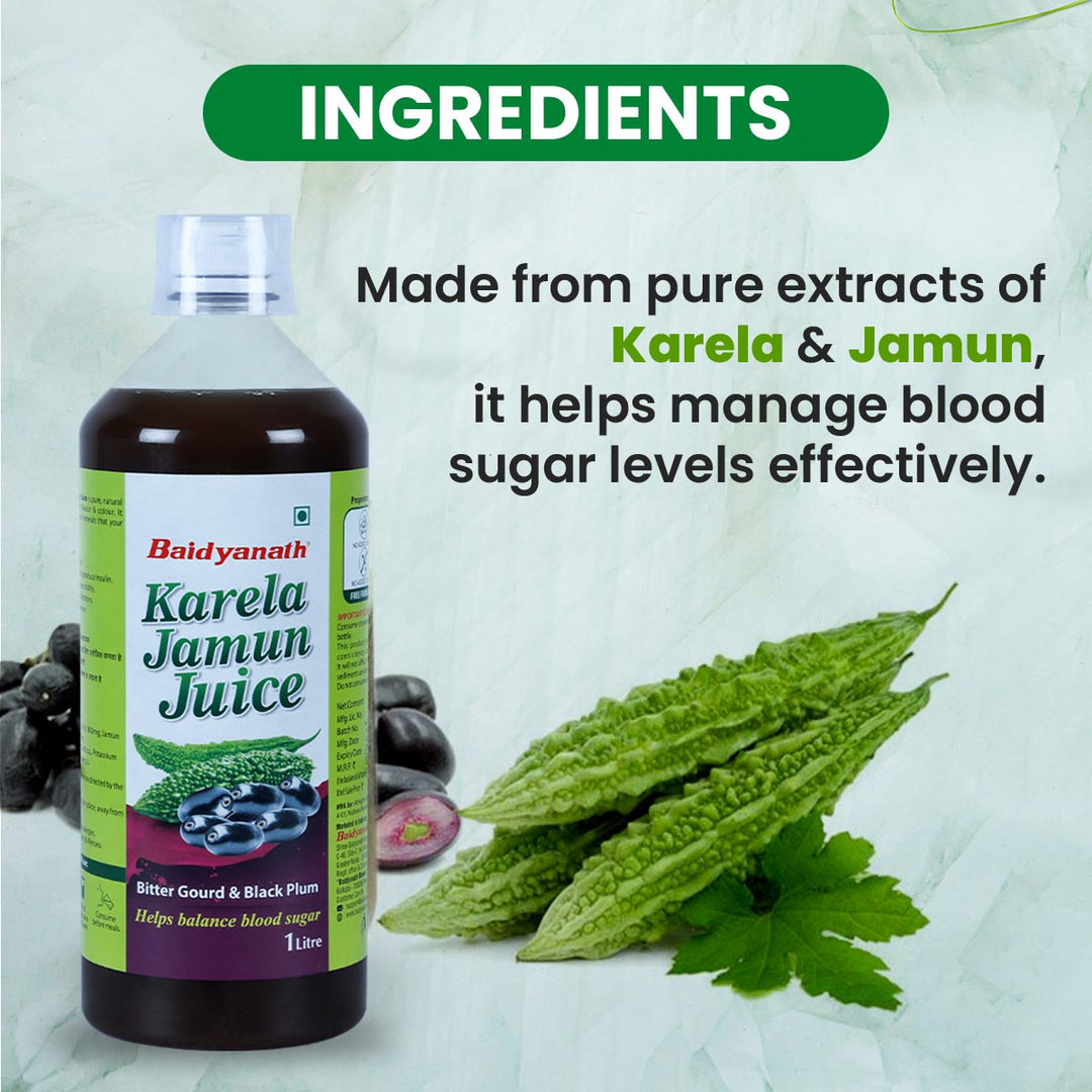 Baidyanath Karela Jamun Juice -1000ml | Natural Remedy for Blood Sugar Management | Good for Diabetic Care (Pack of 2)