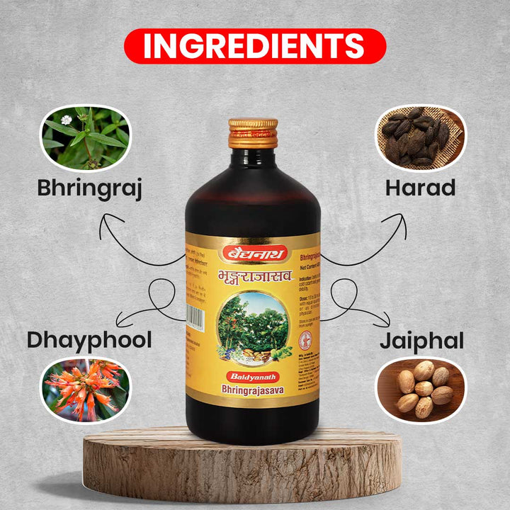 Baidyanath Bhringrajasav (450 ml) | Helps to Manage Common Cold, Cough & Premature Greying of Hair | Maintains Overall Wellbeing (Pack of 1)