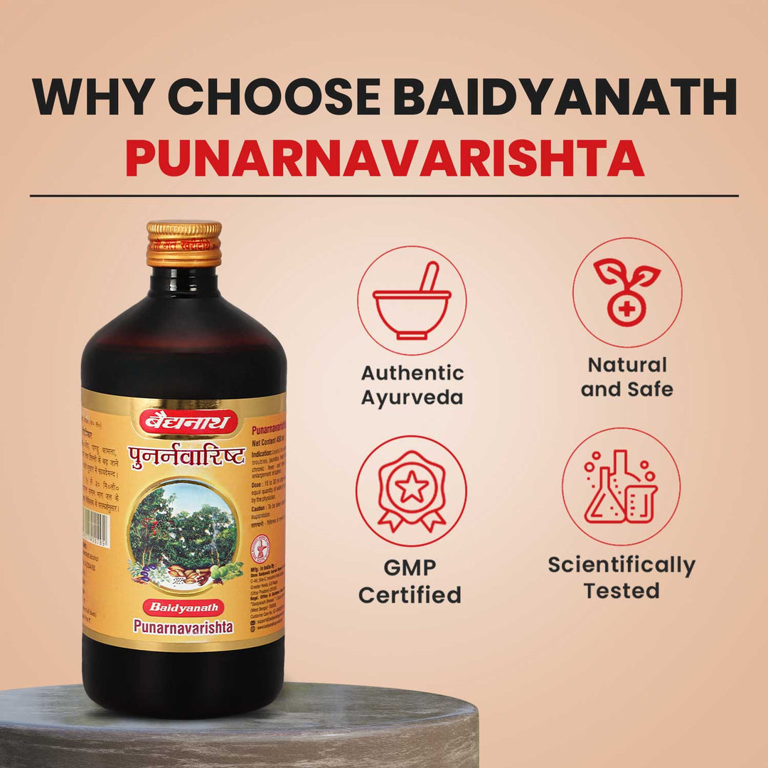 Baidyanath Punarnavarishta - 450 ml | Help To Relief Liver Problems & Fatty Liver (Pack of 2))