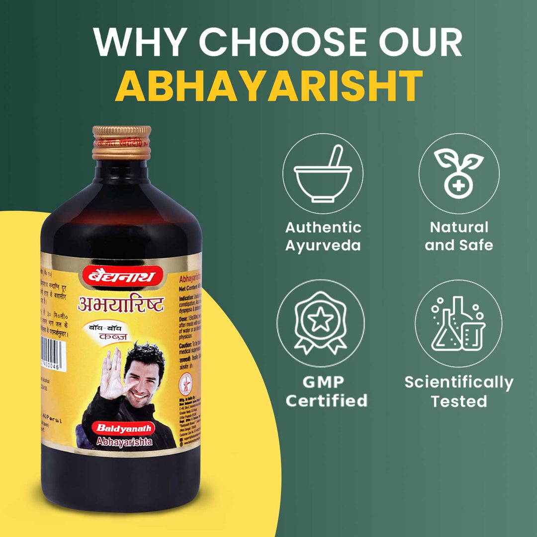 Baidyanath Abhayarisht - 450 ml | Useful in Piles, Constipation and Abdominal Pain Relief