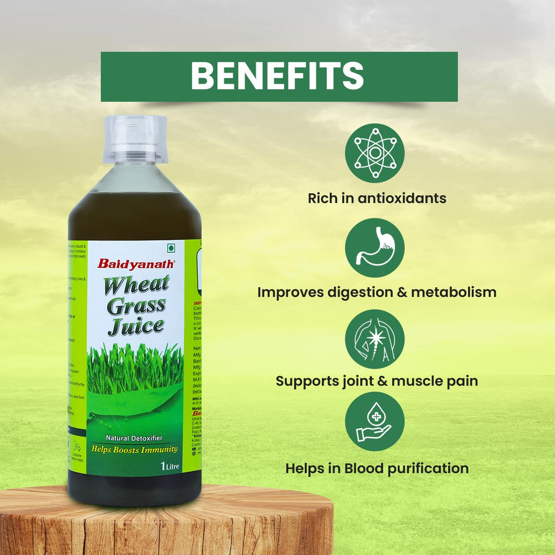 Baidyanath Wheatgrass Juice 1 L – Natural Detoxifier - Herbal Supplement to Help boost Immunity, Purifies blood Improves digestion & metabolism