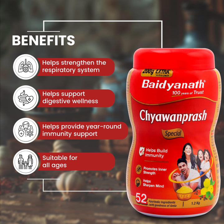 Baidyanath chyawanprash special  with there benifits icons.