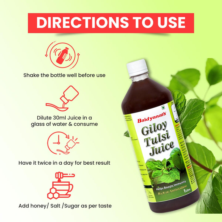 Directions to use baidyanath giloy tulsi juice.