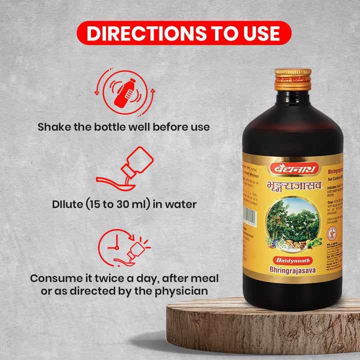 Directions to use icon show with Baidyanath Bhringrajasav bottle