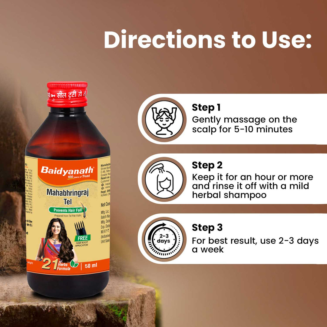 Baidyanath mahabhringraj tel bottle highlight (direction to use)