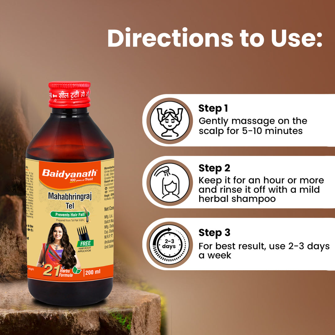 Baiydanath mahabhringraj tel bottle highlight the (directions to use, and show the steps)