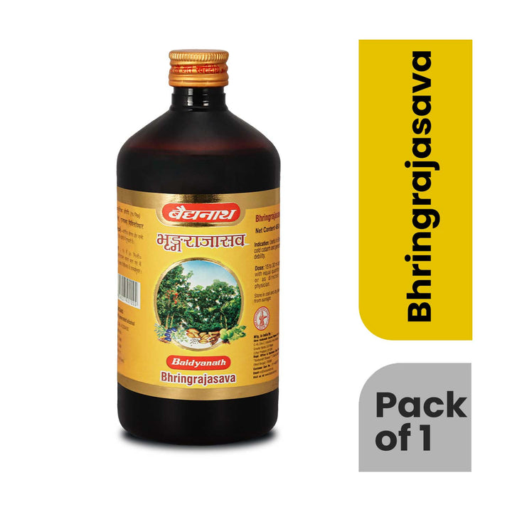 Baidyanath Bhringrajasav (450 ml) | Helps to Manage Common Cold, Cough & Premature Greying of Hair | Maintains Overall Wellbeing (Pack of 1)