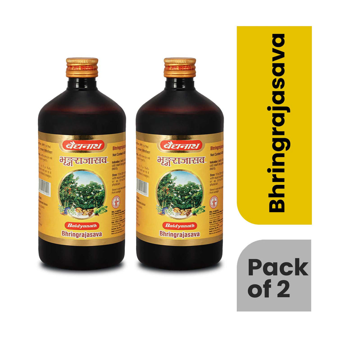 Baidyanath Bhringrajasav (450 ml) | Helps to Manage Common Cold, Cough & Premature Greying of Hair | Maintains Overall Wellbeing (Pack of 2)