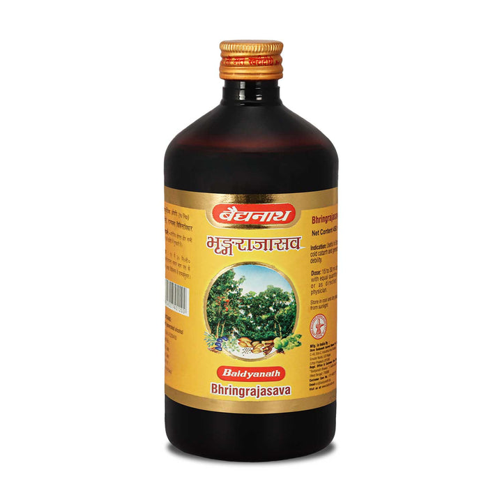 Baidyanath Bhringrajasav (450 ml) | Helps to Manage Common Cold, Cough & Premature Greying of Hair | Maintains Overall Wellbeing (Pack of 1)