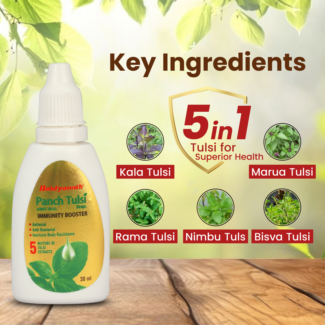 Baidyanath Panch Tulsi Drops - 30 ml | Natural Immunity Booster with Goodness of Five Types of Tulsi (Pack of 1)