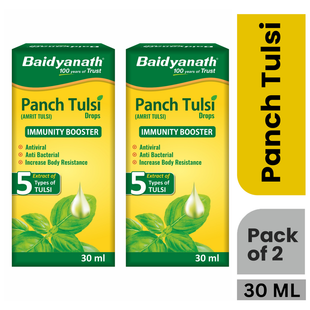 Baidyanath Panch Tulsi Drops - 30 ml | Natural Immunity Booster with Goodness of Five Types of Tulsi (Pack of 2)