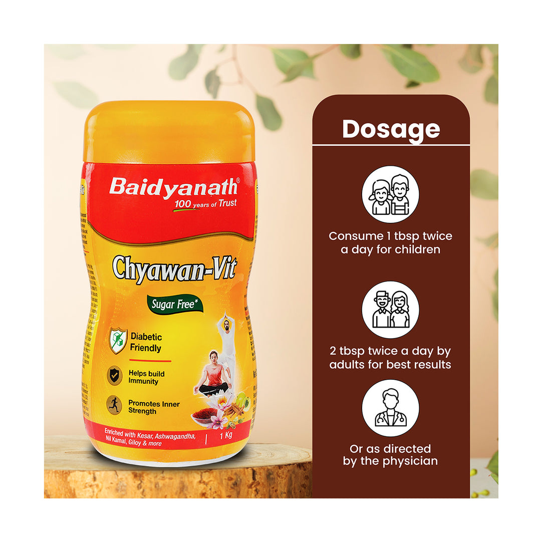 Baidyanath Sugarfree Chyawan-Vit 1 Kg- Specially Formulated Chyawanprash With No Added Sugar- With Benefits Of Amla, Ashwagandha And Almonds| Ayurvedic Immunity Booster (Pack of 1)