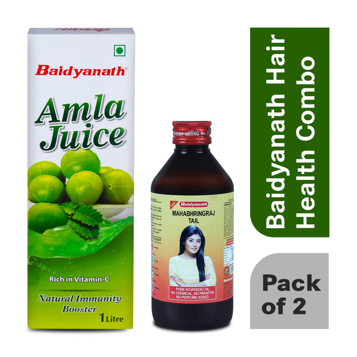 Baidyanath Hair Care Combo for Healthy Hair - Amla Juice 1 LT & Mahabhringraj Oil 200ml  (Pack of 2)