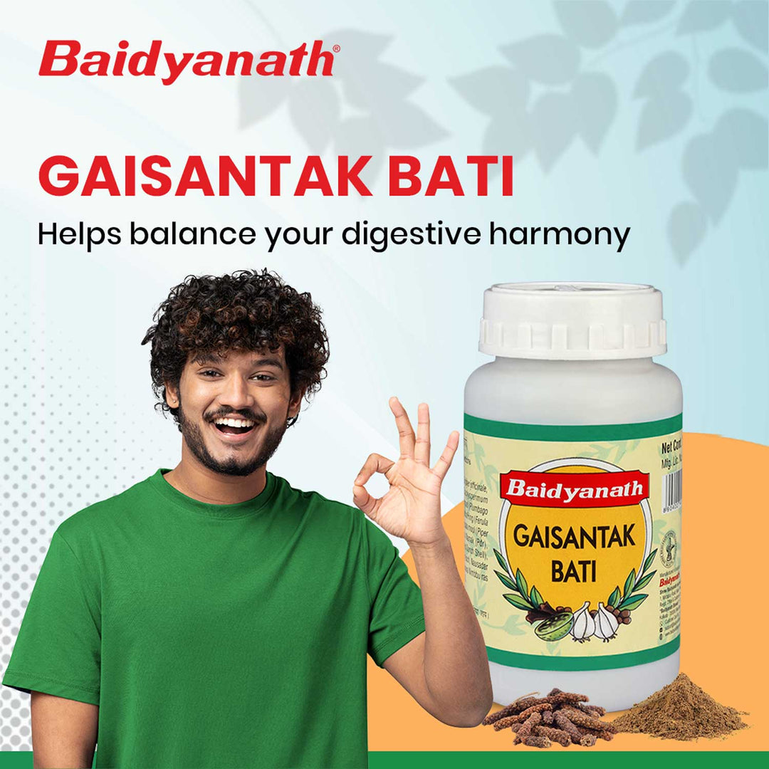 Baidyanath Gaisantak Bati -100gm | Reduces and neutralizes acid levels | Provide Quick relief from common digestive problems like Gas formation, Hyperacidity, and Bloating (Pack of 1)