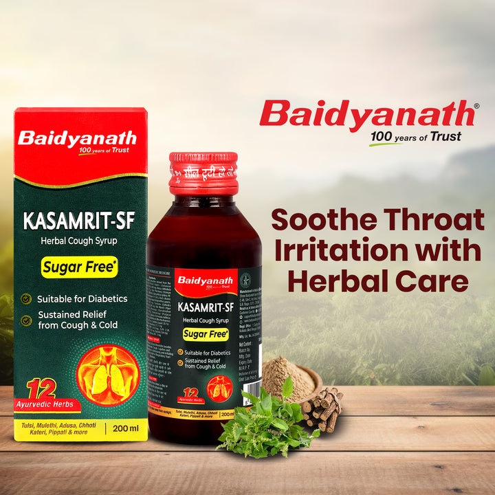 Baidyanath Kasamrit Sugar Free Herbal Cough Syrup with Goodness of Tulsi, Mulethi, Pippal, and 9 other Herbs