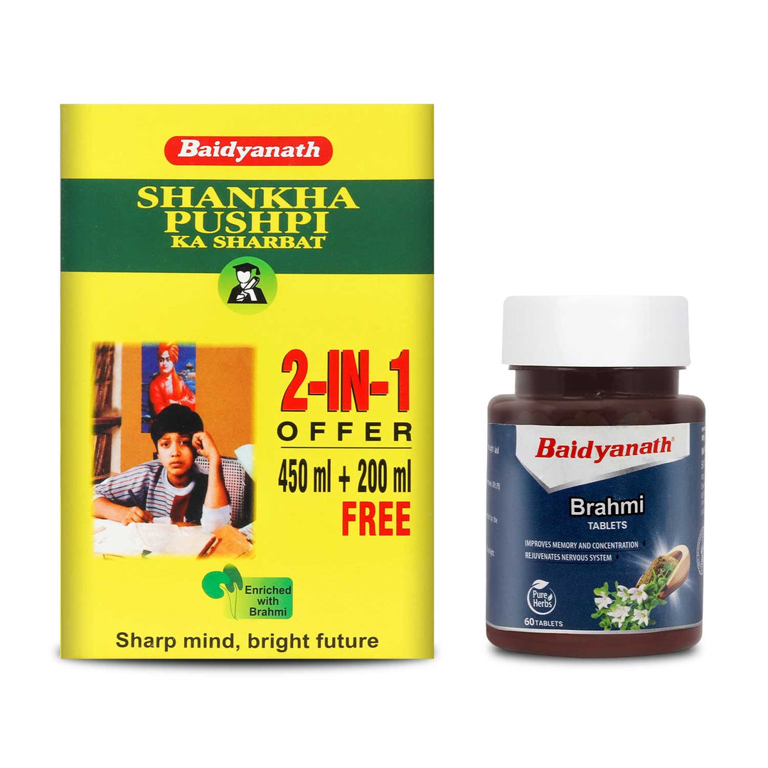 Baidyanath Memory Health Combo- Shankha Pushpi Sharbat- 650ML, Brahmi Tablet 60TB  (Pack of 2)