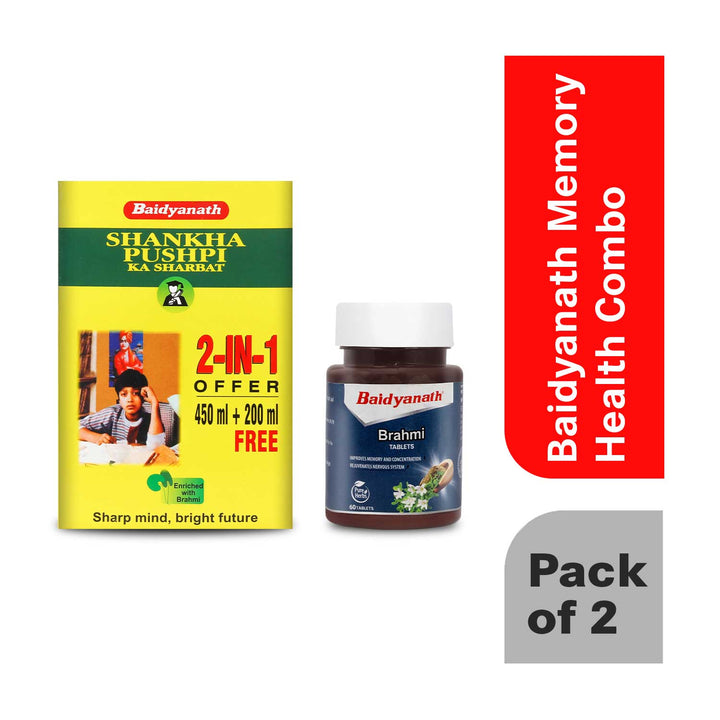 Baidyanath Memory Health Combo- Shankha Pushpi Sharbat- 650ML, Brahmi Tablet 60TB  (Pack of 2)