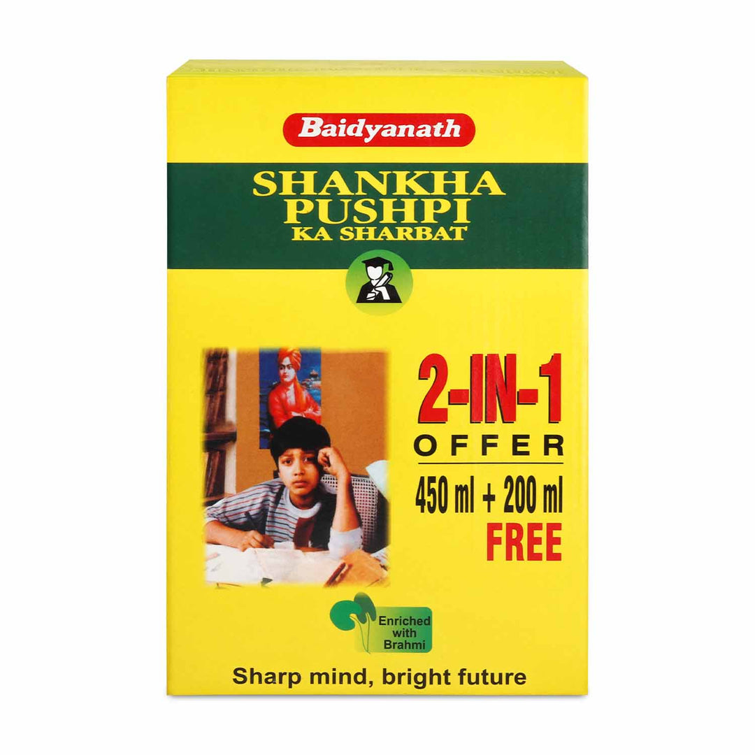 Baidyanath Shankhapushpi Sharbat - 650 ml ( 450ml+200ml Free) | Helps Improve Memory, Cognitive skills & Mental fatigue