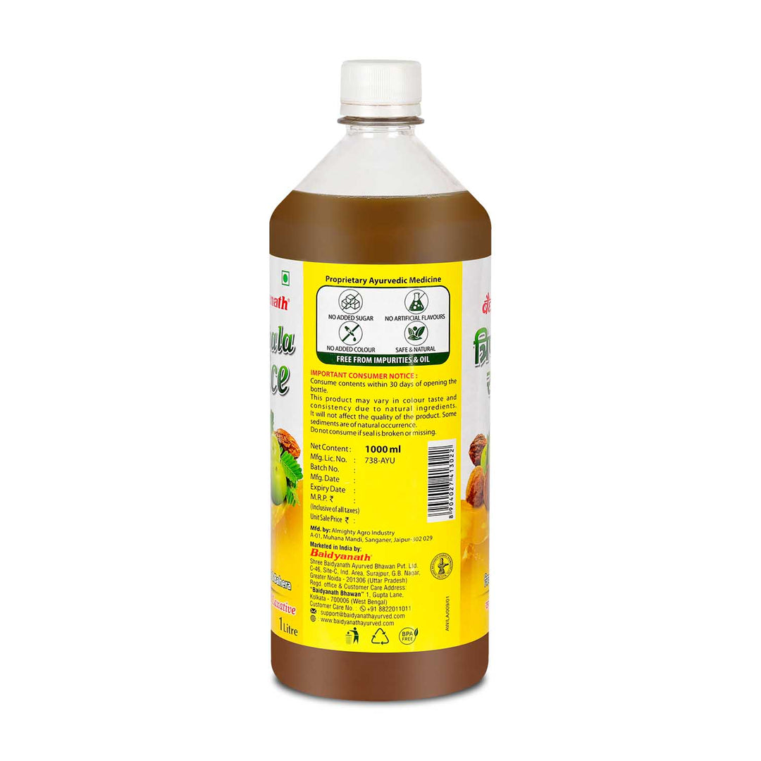 Backside of Baidyanath Triphala juice bottle