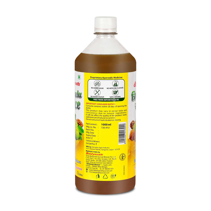 Backside of Baidyanath Triphala juice bottle