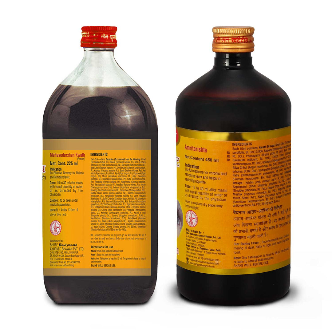 backside Baidyanath Amritarishta and Mahasudarshan kwath bottles pack of 2