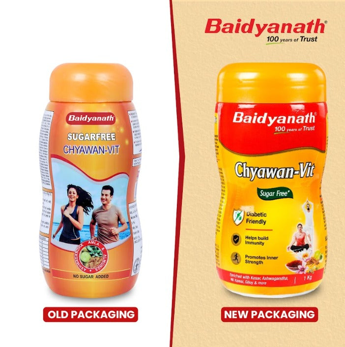 Baidyanath sugarfree chyawan-vit, old packing & new packing.