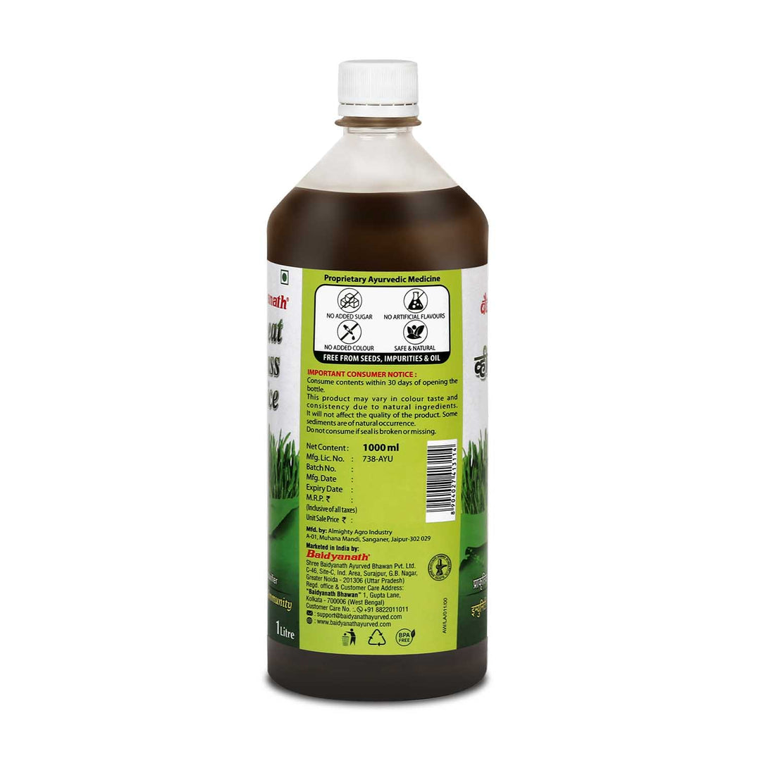 Back side of baidyanath wheat grass bottle. 1000ml