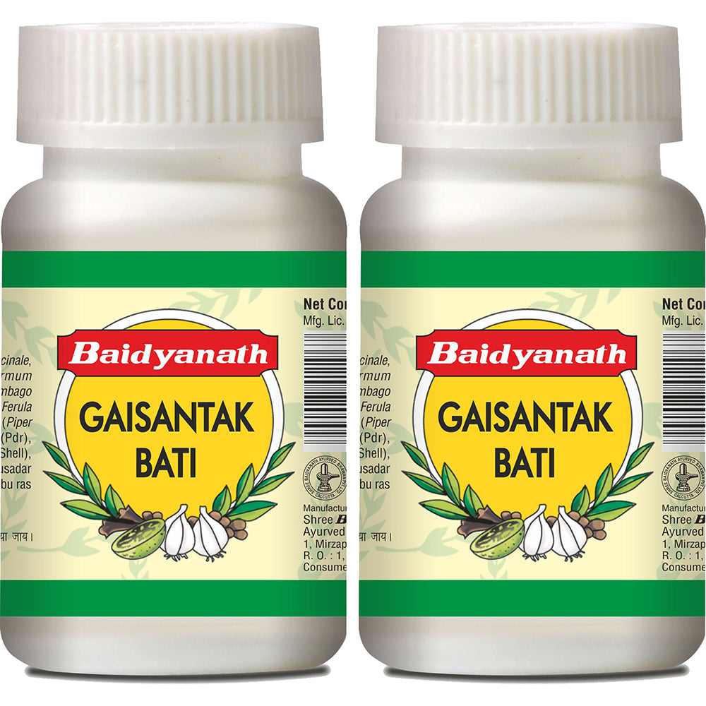 Baidyanath Gaisantak Bati -100gm | Reduces and neutralizes acid levels | Provide Quick relief from common digestive problems like Gas formation, Hyperacidity, and Bloating (Pack of 2)